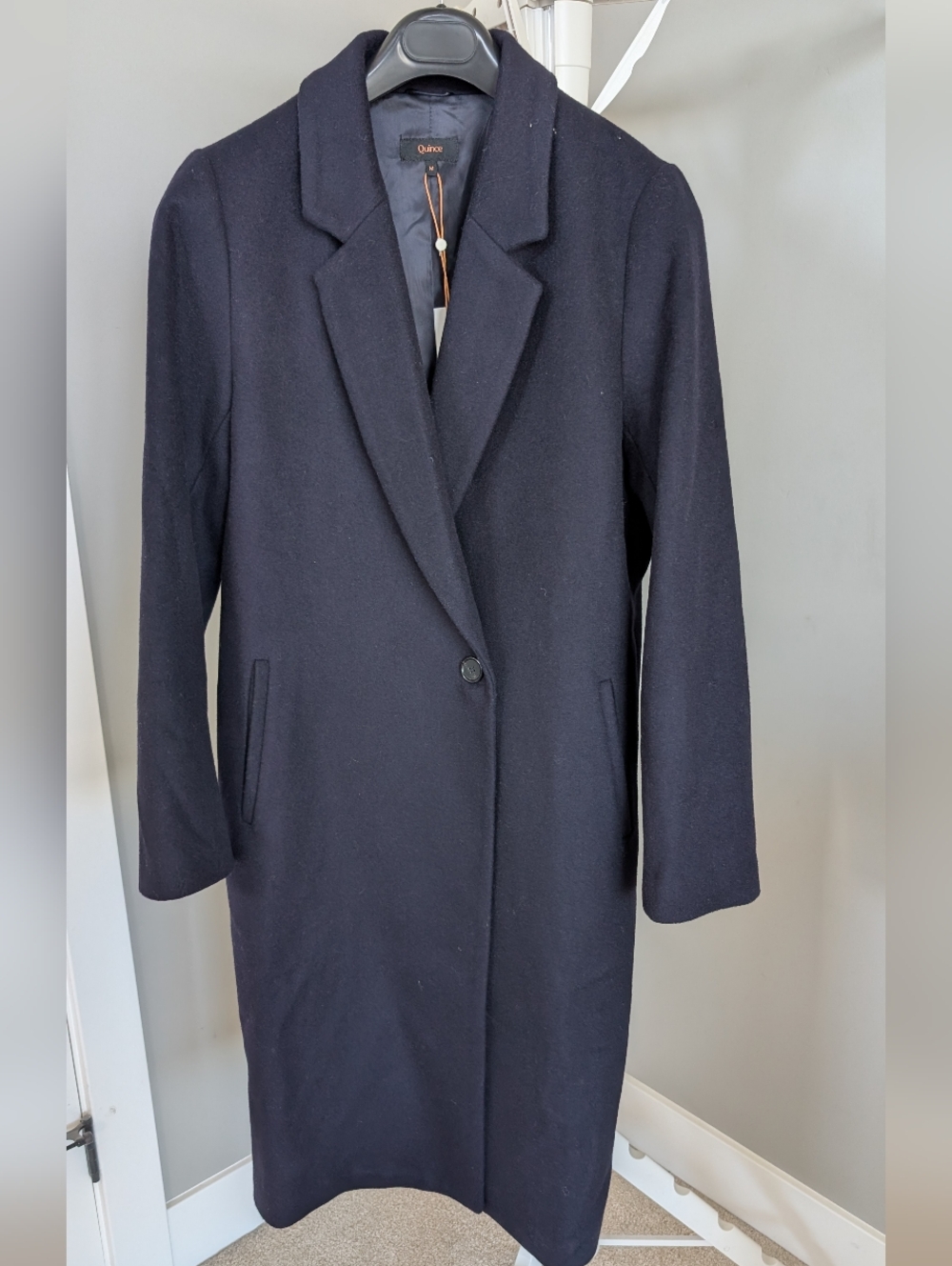 Quince Italian Wool Navy Single-Button Long Coat - Picture 5 of 11